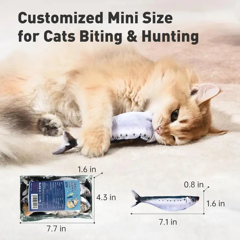 3-Pack Rechargeable Interactive Cat Fish Toys - Realistic Flapping Sardine, Saury, and Yellow Croaker Designs, 7.1 Inches, Tap-Activated with 3 Flap Modes and Catnip, Suitable for All Cat Breeds