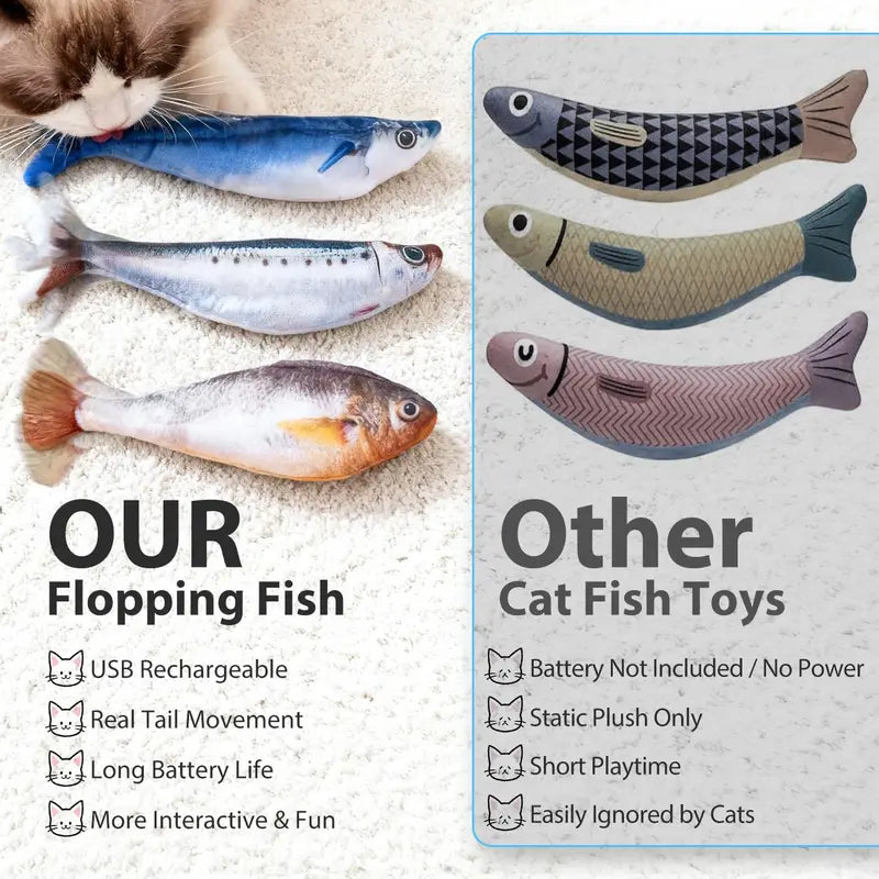 3-Pack Rechargeable Interactive Cat Fish Toys - Realistic Flapping Sardine, Saury, and Yellow Croaker Designs, 7.1 Inches, Tap-Activated with 3 Flap Modes and Catnip, Suitable for All Cat Breeds