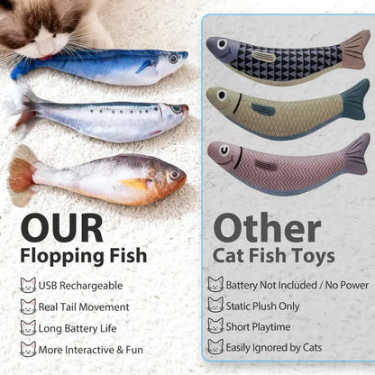 3-Pack Rechargeable Interactive Cat Fish Toys - Realistic Flapping Sardine, Saury, and Yellow Croaker Designs, 7.1 Inches, Tap-Activated with 3 Flap Modes and Catnip, Suitable for All Cat Breeds