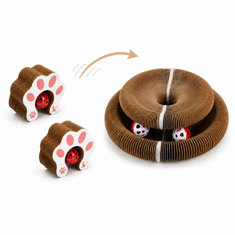 Foldable Magic Cat Scratcher with Interactive Ball - Magnetic Corrugated Scratching Board and Track Toy for Indoor Cats and Kittens, Protects Floors and Furniture from Claw Damage