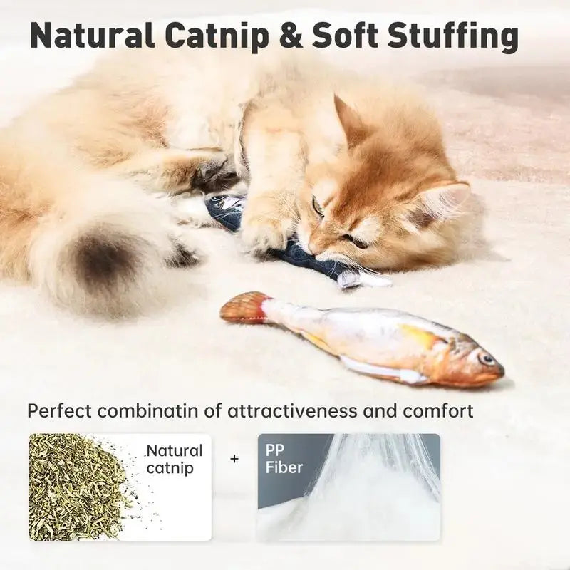 3-Pack Rechargeable Interactive Cat Fish Toys - Realistic Flapping Sardine, Saury, and Yellow Croaker Designs, 7.1 Inches, Tap-Activated with 3 Flap Modes and Catnip, Suitable for All Cat Breeds