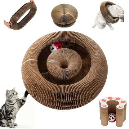 Foldable Magic Cat Scratcher with Interactive Ball - Magnetic Corrugated Scratching Board and Track Toy for Indoor Cats and Kittens, Protects Floors and Furniture from Claw Damage