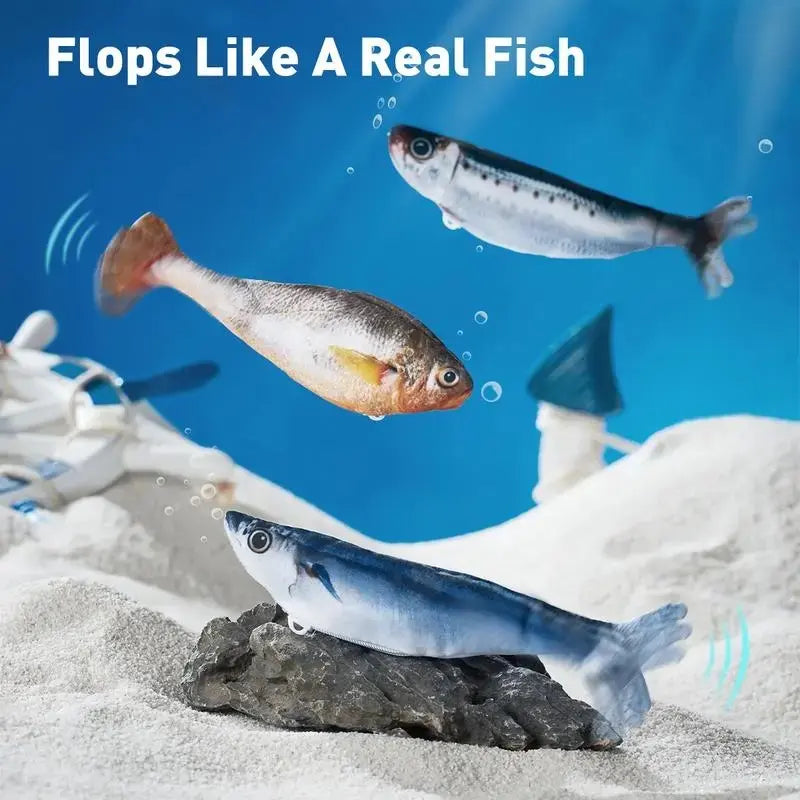 3-Pack Rechargeable Interactive Cat Fish Toys - Realistic Flapping Sardine, Saury, and Yellow Croaker Designs, 7.1 Inches, Tap-Activated with 3 Flap Modes and Catnip, Suitable for All Cat Breeds