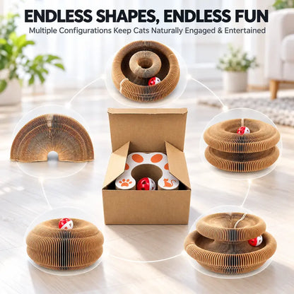 Foldable Magic Cat Scratcher with Interactive Ball - Magnetic Corrugated Scratching Board and Track Toy for Indoor Cats and Kittens, Protects Floors and Furniture from Claw Damage