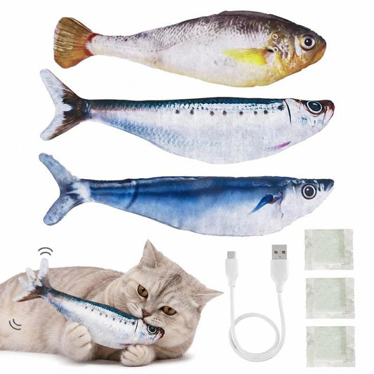 3-Pack Rechargeable Interactive Cat Fish Toys - Realistic Flapping Sardine, Saury, and Yellow Croaker Designs, 7.1 Inches, Tap-Activated with 3 Flap Modes and Catnip, Suitable for All Cat Breeds