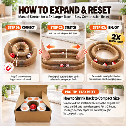 Foldable Magic Cat Scratcher with Interactive Ball - Magnetic Corrugated Scratching Board and Track Toy for Indoor Cats and Kittens, Protects Floors and Furniture from Claw Damage