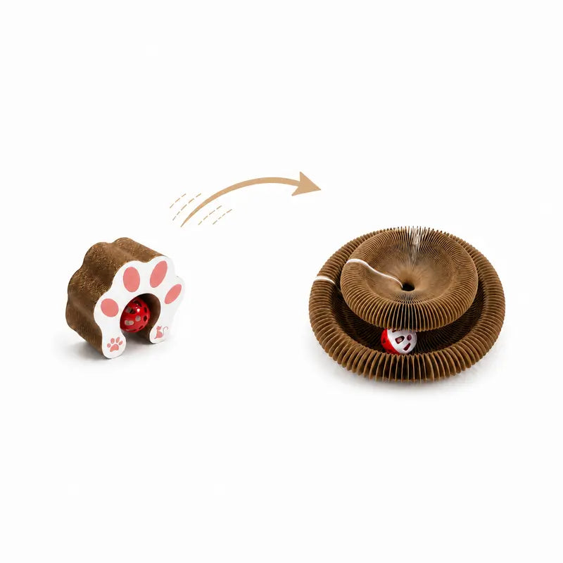 Foldable Magic Cat Scratcher with Interactive Ball - Magnetic Corrugated Scratching Board and Track Toy for Indoor Cats and Kittens, Protects Floors and Furniture from Claw Damage